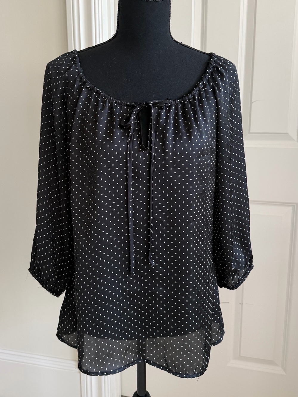Ann Taylor Black and White Polka Dot Blouse, XS